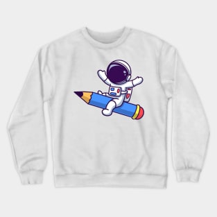 Astronaut Flying With Pencil Rocket Crewneck Sweatshirt